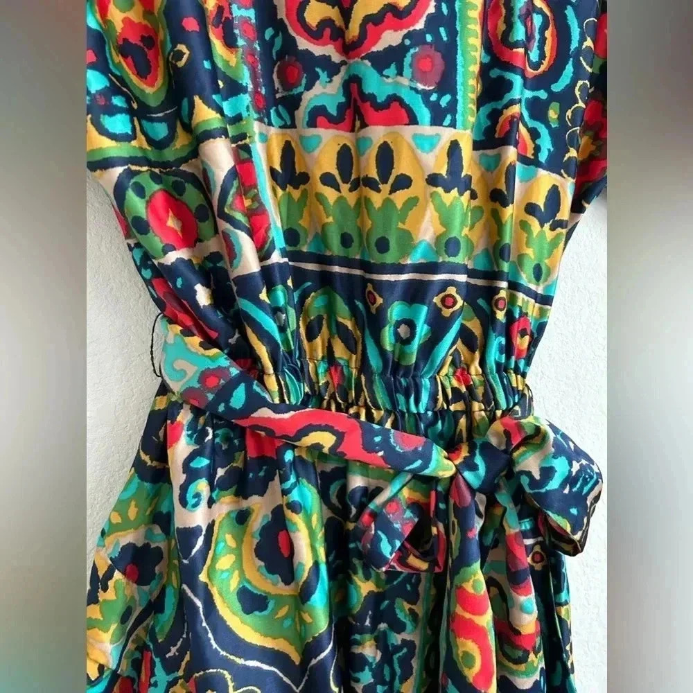 Eva Franco Vibrant Short Sleeve Silk Dress | size 6 - Picture 7 of 9